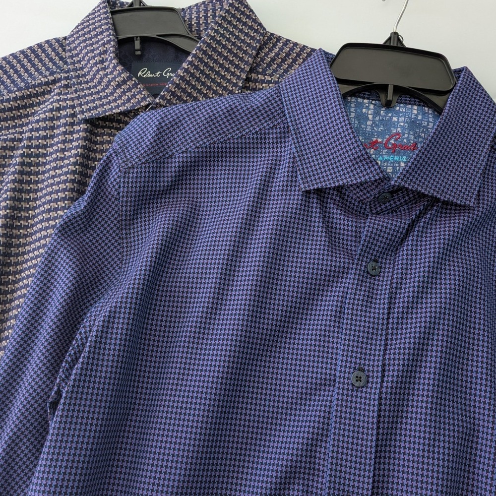 Lot of 2 Robert Graham Mens XL Button Down Shirts Blue Geometric Houndstooth LS